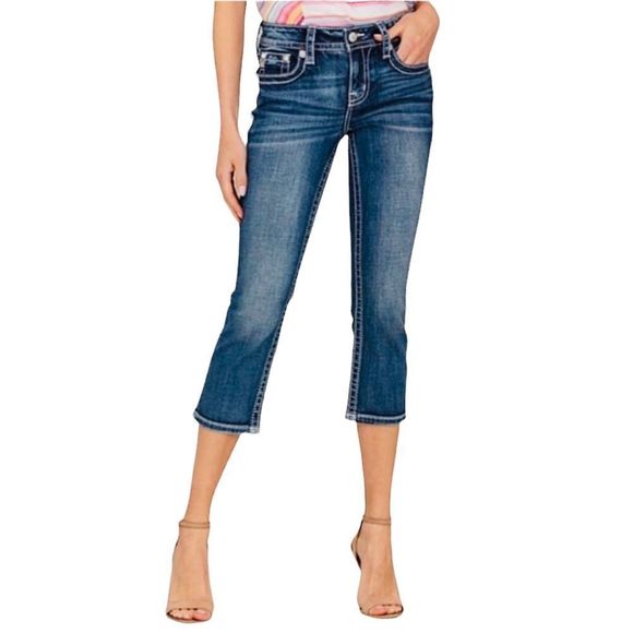 Miss Me Easy Fit Capri Jeans 28 Flap pockets Sequins - Picture 1 of 16